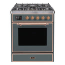 ILVE 30-Inch Majestic II Dual Fuel Range with 5 Sealed Brass Burners - 4  cu. ft. Oven - in Blue Grey with Copper Trim (UM30DNE3BGP)