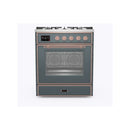 ILVE 30-Inch Majestic II Dual Fuel Range with 5 Sealed Brass Burners - 4  cu. ft. Oven - in Blue Grey with Copper Trim (UM30DNE3BGP)