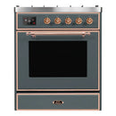 ILVE 30-Inch Majestic II Dual Fuel Range with 5 Sealed Brass Burners - 4  cu. ft. Oven - in Blue Grey with Copper Trim (UM30DNE3BGP)