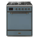 ILVE 30-Inch Majestic II Series Freestanding Dual Fuel Single Solid Door Oven Range with 5 Sealed Burners in Blue Grey with Bronze Trim (UM30DQNE3BGB)