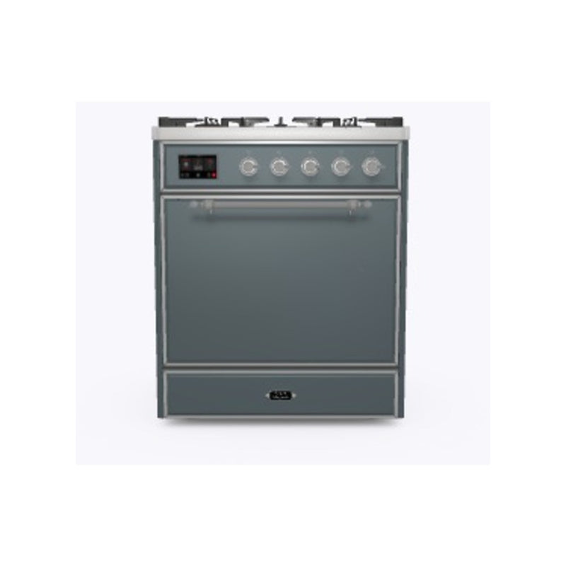 ILVE 30-Inch Majestic II Series Freestanding Dual Fuel Single Solid Door Oven Range with 5 Sealed Burners in Blue Grey with Chrome Trim (UM30DQNE3BGC)