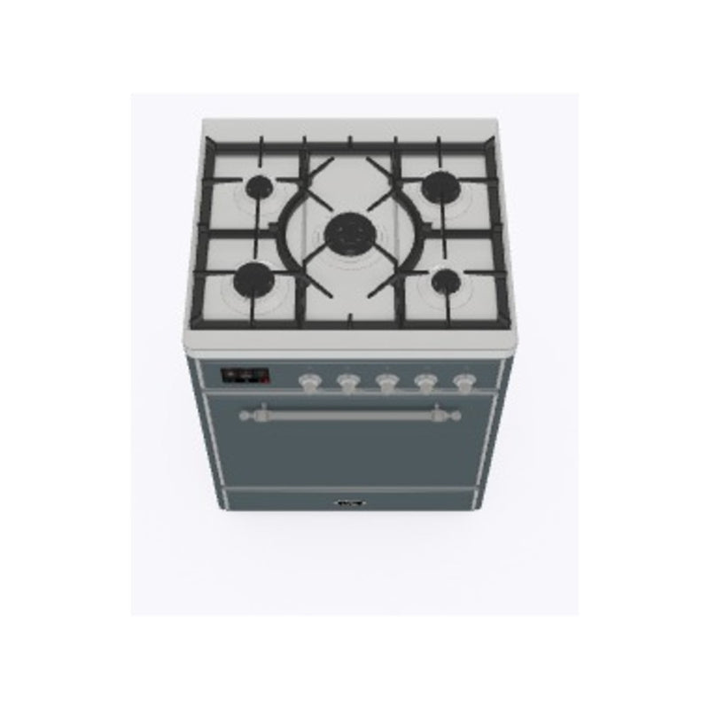 ILVE 30-Inch Majestic II Series Freestanding Dual Fuel Single Solid Door Oven Range with 5 Sealed Burners in Blue Grey with Chrome Trim (UM30DQNE3BGC)