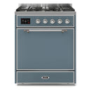 ILVE 30-Inch Majestic II Series Freestanding Dual Fuel Single Solid Door Oven Range with 5 Sealed Burners in Blue Grey with Chrome Trim (UM30DQNE3BGC)