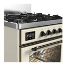 ILVE Majestic III 30-inch Dual Fuel Range with 5 Natural Gas Burner and Triple Glass Door Electric Oven in Antique White with Burnished Trim (UM30NR3AWB)