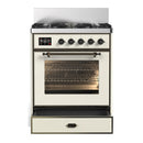 ILVE Majestic III 30-inch Dual Fuel Range with 5 Liquid Propane Burner and Triple Glass Door Electric Oven in Antique White with Burnished Trim (UM30NR3AWBLP)