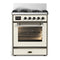 ILVE Majestic III 30-inch Dual Fuel Range with 5 Liquid Propane Burner and Triple Glass Door Electric Oven in Antique White with Burnished Trim (UM30NR3AWBLP)