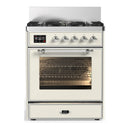 ILVE Majestic III 30-inch Dual Fuel Range with 5 Natural Gas Burner and Triple Glass Door Electric Oven in Antique White with Chrome Trim (UM30NR3AWC)
