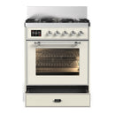 ILVE Majestic III 30-inch Dual Fuel Range with 5 Natural Gas Burner and Triple Glass Door Electric Oven in Antique White with Chrome Trim (UM30NR3AWC)