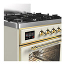 ILVE Majestic III 30-inch Dual Fuel Range with 5 Liquid Propane Burner and Triple Glass Door Electric Oven in Antique White with Brass Trim (UM30NR3AWGLP)