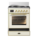 ILVE Majestic III 30-inch Dual Fuel Range with 5 Liquid Propane Burner and Triple Glass Door Electric Oven in Antique White with Brass Trim (UM30NR3AWGLP)