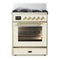 ILVE Majestic III 30-inch Dual Fuel Range with 5 Natural Gas Burner and Triple Glass Door Electric Oven in Antique White with Brass Trim (UM30NR3AWG)