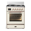 ILVE Majestic III 30-inch Dual Fuel Range with 5 Natural Gas Burner and Triple Glass Door Electric Oven in Antique White with Copper Trim (UM30NR3AWP)