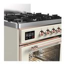 ILVE Majestic III 30-inch Dual Fuel Range with 5 Natural Gas Burner and Triple Glass Door Electric Oven in Antique White with Copper Trim (UM30NR3AWP)