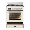 ILVE Majestic III 30-inch Dual Fuel Range with 5 Liquid Propane Burner and Triple Glass Door Electric Oven in Antique White with Copper Trim (UM30NR3AWPLP)