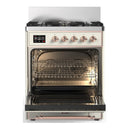 ILVE Majestic III 30-inch Dual Fuel Range with 5 Natural Gas Burner and Triple Glass Door Electric Oven in Antique White with Copper Trim (UM30NR3AWP)