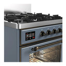 ILVE Majestic III 30-inch Dual Fuel Range with 5 Liquid Propane Burner and Triple Glass Door Electric Oven in Blue Grey with Burnished Trim (UM30NR3BGBLP)
