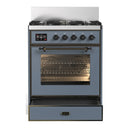 ILVE Majestic III 30-inch Dual Fuel Range with 5 Natural Gas Burner and Triple Glass Door Electric Oven in Blue Grey with Burnished Trim (UM30NR3BGB)
