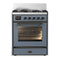 ILVE Majestic III 30-inch Dual Fuel Range with 5 Natural Gas Burner and Triple Glass Door Electric Oven in Blue Grey with Burnished Trim (UM30NR3BGB)