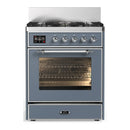 ILVE Majestic III 30-inch Dual Fuel Range with 5 Natural Gas Burner and Triple Glass Door Electric Oven in Blue Grey with Chrome Trim (UM30NR3BGC)