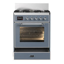 ILVE Majestic III 30-inch Dual Fuel Range with 5 Natural Gas Burner and Triple Glass Door Electric Oven in Blue Grey with Chrome Trim (UM30NR3BGC)