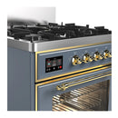 ILVE Majestic III 30-inch Dual Fuel Range with 5 Liquid Propane Burner and Triple Glass Door Electric Oven in Blue Grey with Brass Trim (UM30NR3BGGLP)