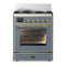 ILVE Majestic III 30-inch Dual Fuel Range with 5 Natural Gas Burner and Triple Glass Door Electric Oven in Blue Grey with Brass Trim (UM30NR3BGG)