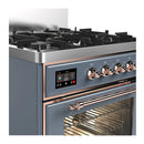 ILVE Majestic III 30-inch Dual Fuel Range with 5 Natural Gas Burner and Triple Glass Door Electric Oven in Blue Grey with Copper Trim (UM30NR3BGP)