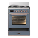 ILVE Majestic III 30-inch Dual Fuel Range with 5 Natural Gas Burner and Triple Glass Door Electric Oven in Blue Grey with Copper Trim (UM30NR3BGP)