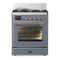ILVE Majestic III 30-inch Dual Fuel Range with 5 Natural Gas Burner and Triple Glass Door Electric Oven in Blue Grey with Copper Trim (UM30NR3BGP)