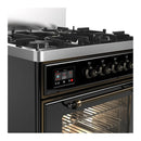 ILVE Majestic III 30-inch Dual Fuel Range with 5 Natural Gas Burner and Triple Glass Door Electric Oven in Glossy Black with Burnished Trim (UM30NR3BKB)