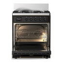 ILVE Majestic III 30-inch Dual Fuel Range with 5 Liquid Propane Burner and Triple Glass Door Electric Oven in Glossy Black with Burnished Trim (UM30NR3BKBLP)