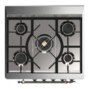 ILVE Majestic III 30-inch Dual Fuel Range with 5 Natural Gas Burner and Triple Glass Door Electric Oven in Glossy Black with Burnished Trim (UM30NR3BKB)
