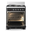 ILVE Majestic III 30-inch Dual Fuel Range with 5 Natural Gas Burner and Triple Glass Door Electric Oven in Glossy Black with Chrome Trim (UM30NR3BKC)