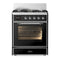 ILVE Majestic III 30-inch Dual Fuel Range with 5 Natural Gas Burner and Triple Glass Door Electric Oven in Glossy Black with Chrome Trim (UM30NR3BKC)