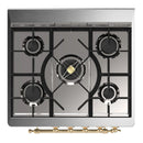 ILVE Majestic III 30-inch Dual Fuel Range with 5 Natural Gas Burner and Triple Glass Door Electric Oven in Glossy Black with Brass Trim (UM30NR3BKG)