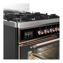ILVE Majestic III 30-inch Dual Fuel Range with 5 Liquid Propane Burner and Triple Glass Door Electric Oven in Glossy Black with Copper Trim (UM30NR3BKPLP)