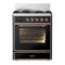 ILVE Majestic III 30-inch Dual Fuel Range with 5 Natural Gas Burner and Triple Glass Door Electric Oven in Glossy Black with Copper Trim (UM30NR3BKP)