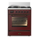 ILVE Majestic III 30-inch Dual Fuel Range with 5 Natural Gas Burner and Triple Glass Door Electric Oven in Burgundy with Burnished Trim (UM30NR3BUB)
