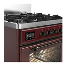 ILVE Majestic III 30-inch Dual Fuel Range with 5 Natural Gas Burner and Triple Glass Door Electric Oven in Burgundy with Burnished Trim (UM30NR3BUB)