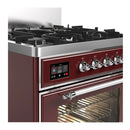 ILVE Majestic III 30-inch Dual Fuel Range with 5 Natural Gas Burner and Triple Glass Door Electric Oven in Burgundy with Chrome Trim (UM30NR3BUC)