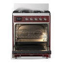 ILVE Majestic III 30-inch Dual Fuel Range with 5 Natural Gas Burner and Triple Glass Door Electric Oven in Burgundy with Chrome Trim (UM30NR3BUC)