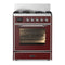 ILVE Majestic III 30-inch Dual Fuel Range with 5 Liquid Propane Burner and Triple Glass Door Electric Oven in Burgundy with Chrome Trim (UM30NR3BUCLP)