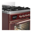 ILVE Majestic III 30-inch Dual Fuel Range with 5 Natural Gas Burner and Triple Glass Door Electric Oven in Burgundy with Copper Trim (UM30NR3BUP)