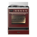 ILVE Majestic III 30-inch Dual Fuel Range with 5 Natural Gas Burner and Triple Glass Door Electric Oven in Burgundy with Copper Trim (UM30NR3BUP)