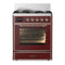 ILVE Majestic III 30-inch Dual Fuel Range with 5 Natural Gas Burner and Triple Glass Door Electric Oven in Burgundy with Copper Trim (UM30NR3BUP)