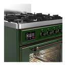 ILVE Majestic III 30-inch Dual Fuel Range with 5 Liquid Propane Burner and Triple Glass Door Electric Oven in Emerald Green with Burnished Trim (UM30NR3EGBLP)