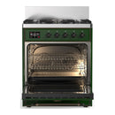 ILVE Majestic III 30-inch Dual Fuel Range with 5 Natural Gas Burner and Triple Glass Door Electric Oven in Emerald Green with Burnished Trim (UM30NR3EGB)