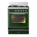 ILVE Majestic III 30-inch Dual Fuel Range with 5 Liquid Propane Burner and Triple Glass Door Electric Oven in Emerald Green with Chrome Trim (UM30NR3EGCLP)