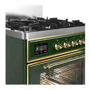 ILVE Majestic III 30-inch Dual Fuel Range with 5 Natural Gas Burner and Triple Glass Door Electric Oven in Emerald Green with Brass Trim (UM30NR3EGG)