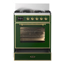 ILVE Majestic III 30-inch Dual Fuel Range with 5 Natural Gas Burner and Triple Glass Door Electric Oven in Emerald Green with Brass Trim (UM30NR3EGG)